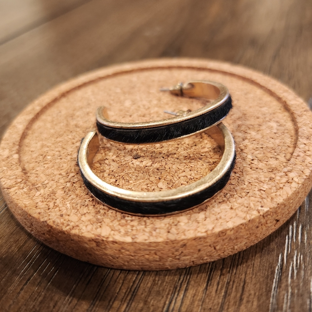 Black FUR Hoop Earrings